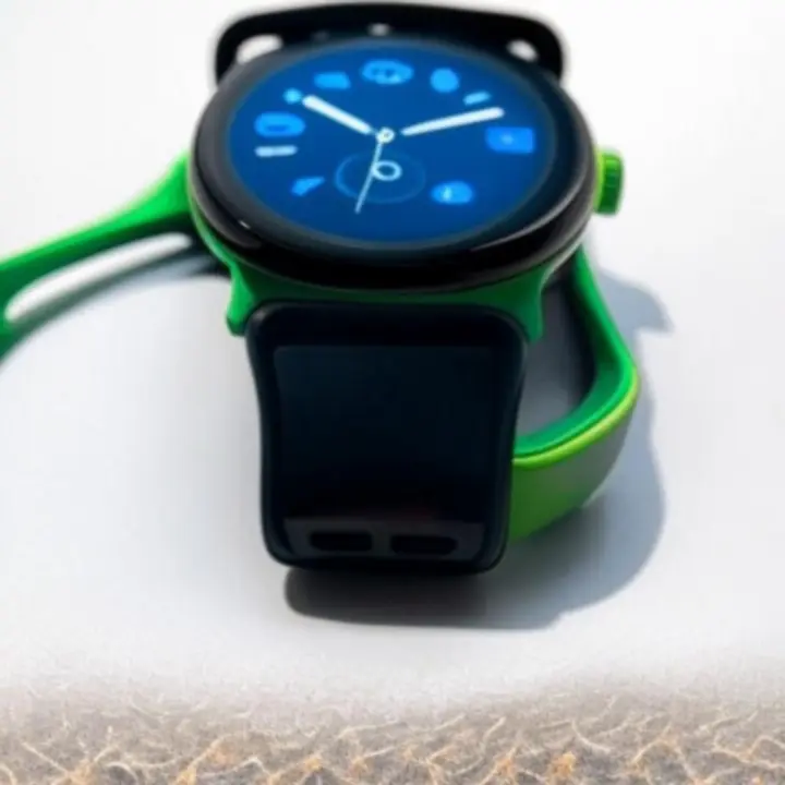 Nowoczesny smartwatch z minimalistycznym interfejsem wyświetlany na ciemnym tle